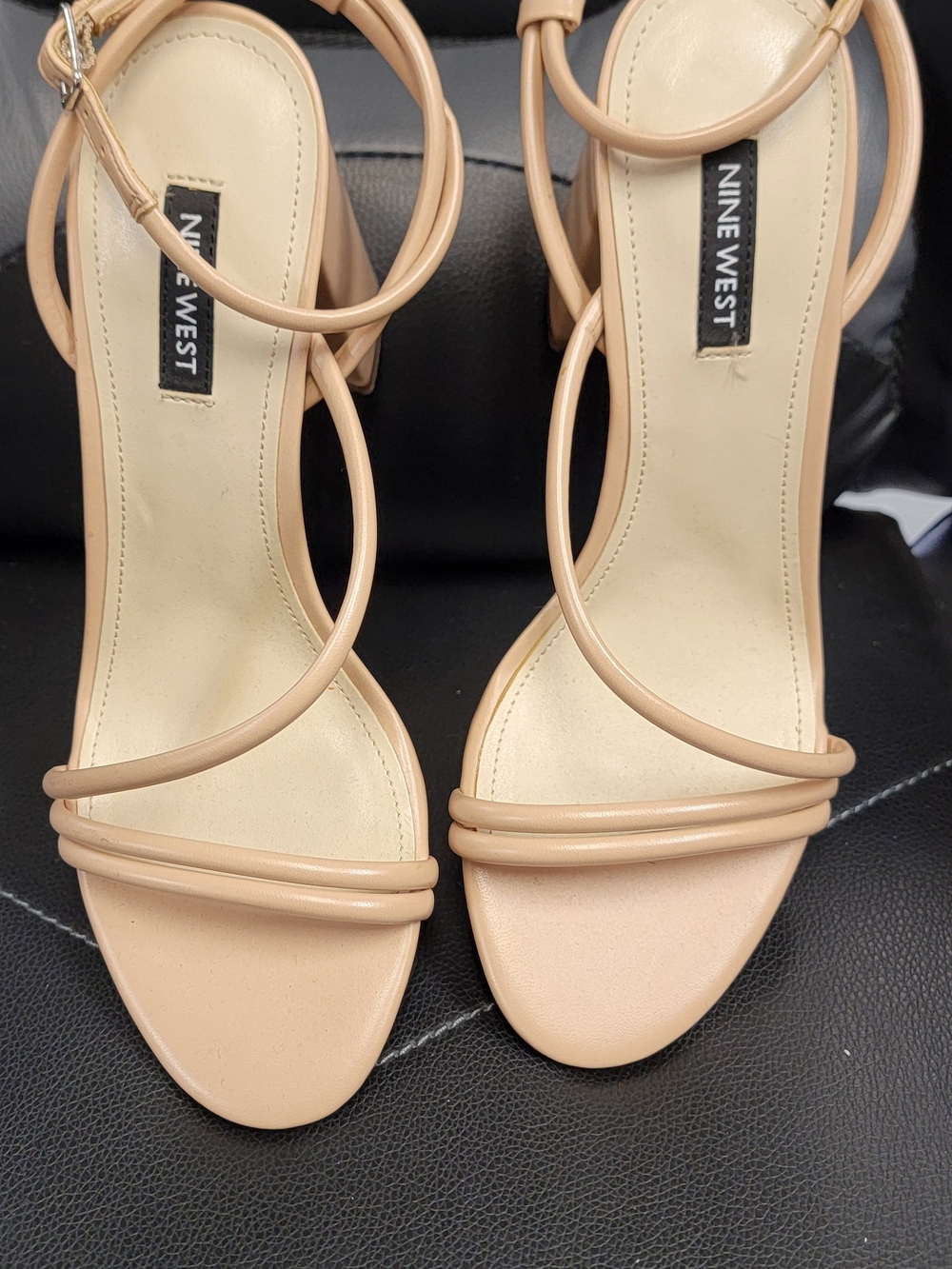 Nine West Beige Strappy Block Heel Sandals
